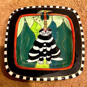 Lynda Corneille SWAK cat with peacock plate signed